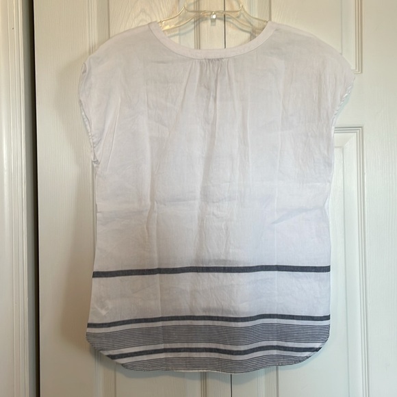 Women’s Talbots Sz MP cap sleeve linen tunic nautical white blue striped v neck - Picture 9 of 10
